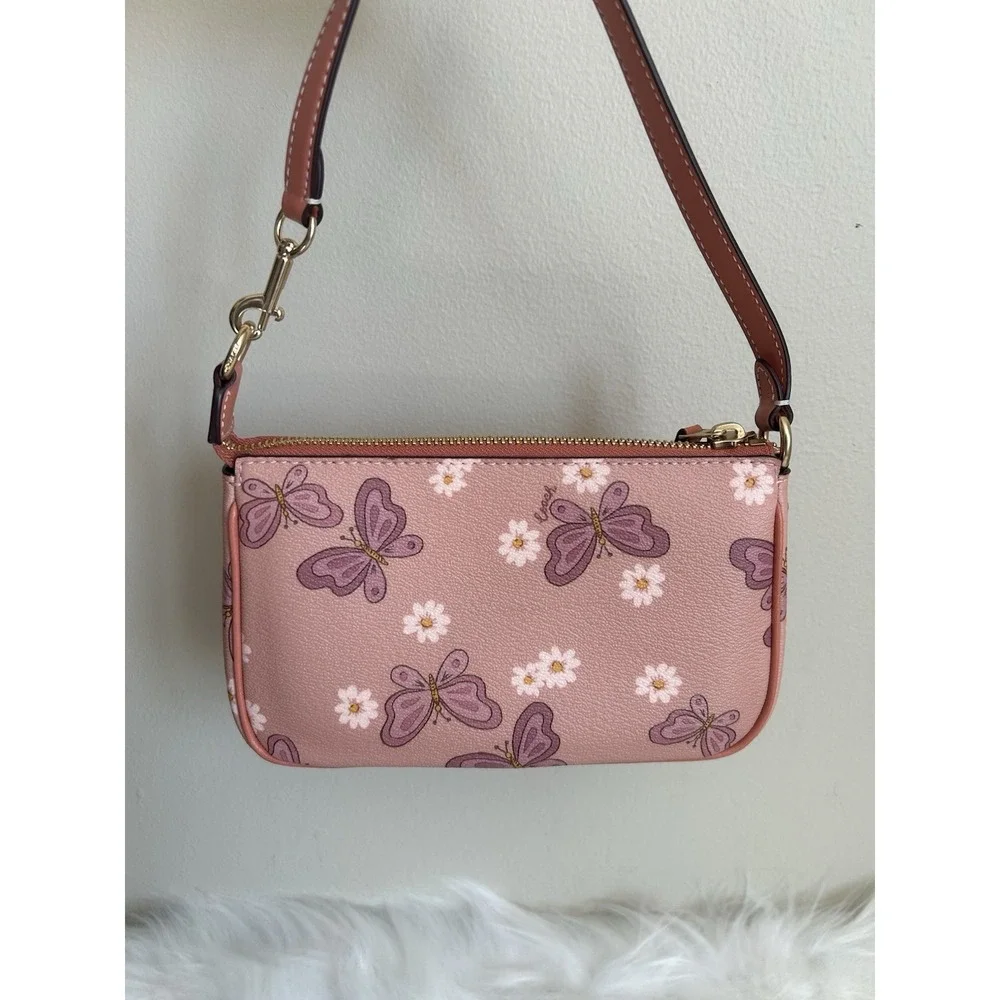 Coach Nolita 19 Pink‎ Butterfly Daisy Pebbled Leather Shoulder Bag Excellent